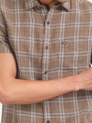 brown checkered casual shirt - 17616886 - Standard Image - 5