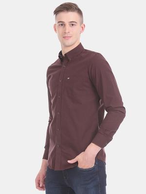 burgundy solid casual shirt - 17616903 - Standard Image - 2