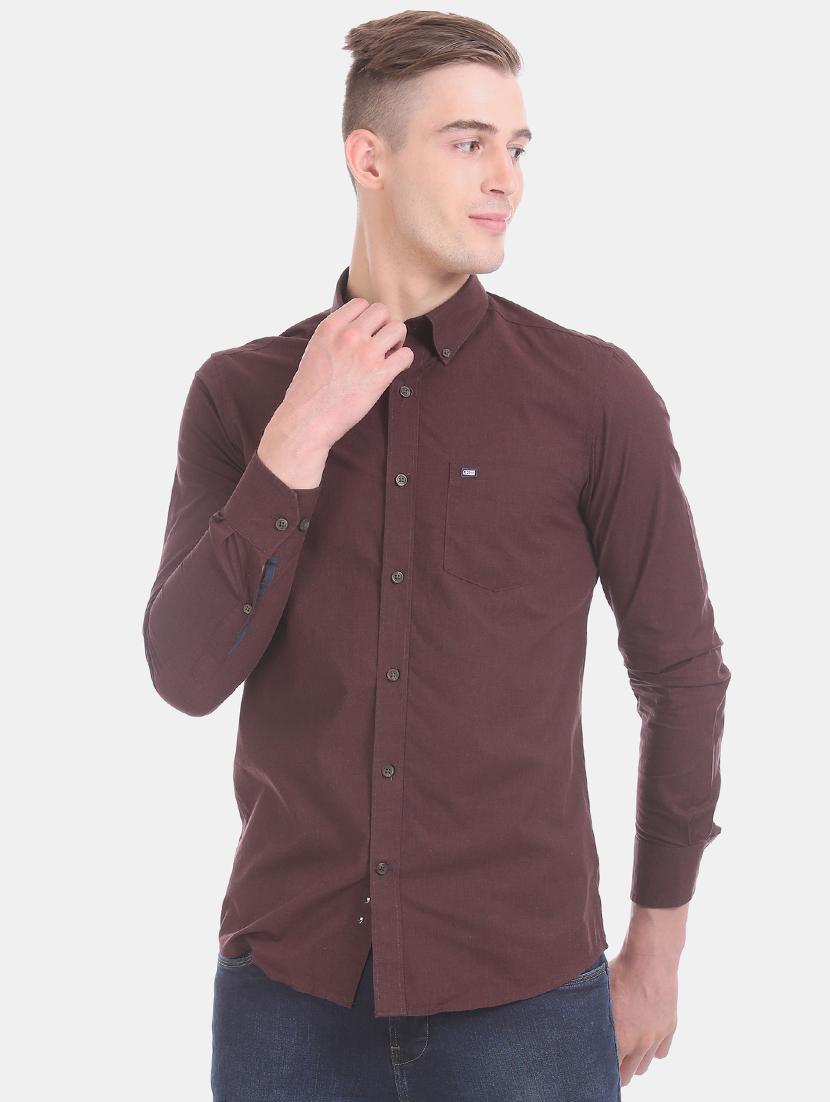 burgundy solid casual shirt - 17616903 - Zoom Image - 1