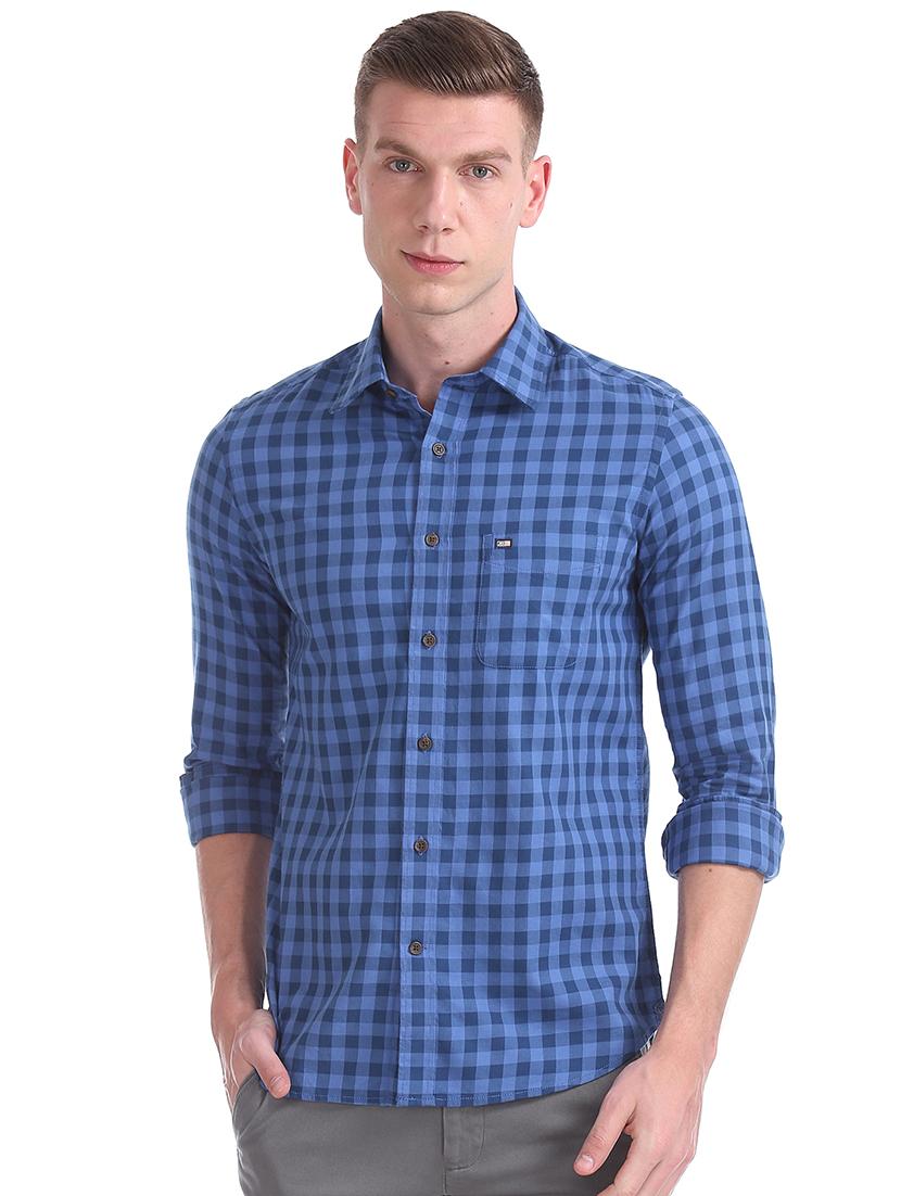 blue checkered casual shirt - 17616915 - Zoom Image - 1