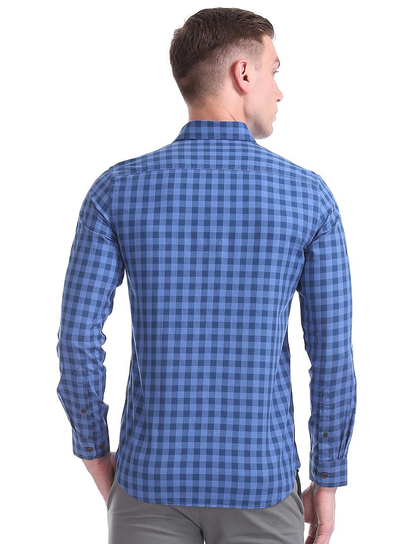 blue checkered casual shirt - 17616915 - Zoom Image - 3