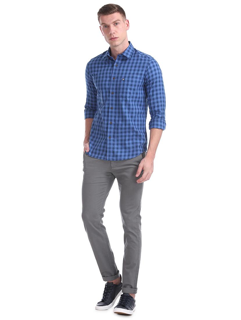 blue checkered casual shirt - 17616915 - Zoom Image - 4