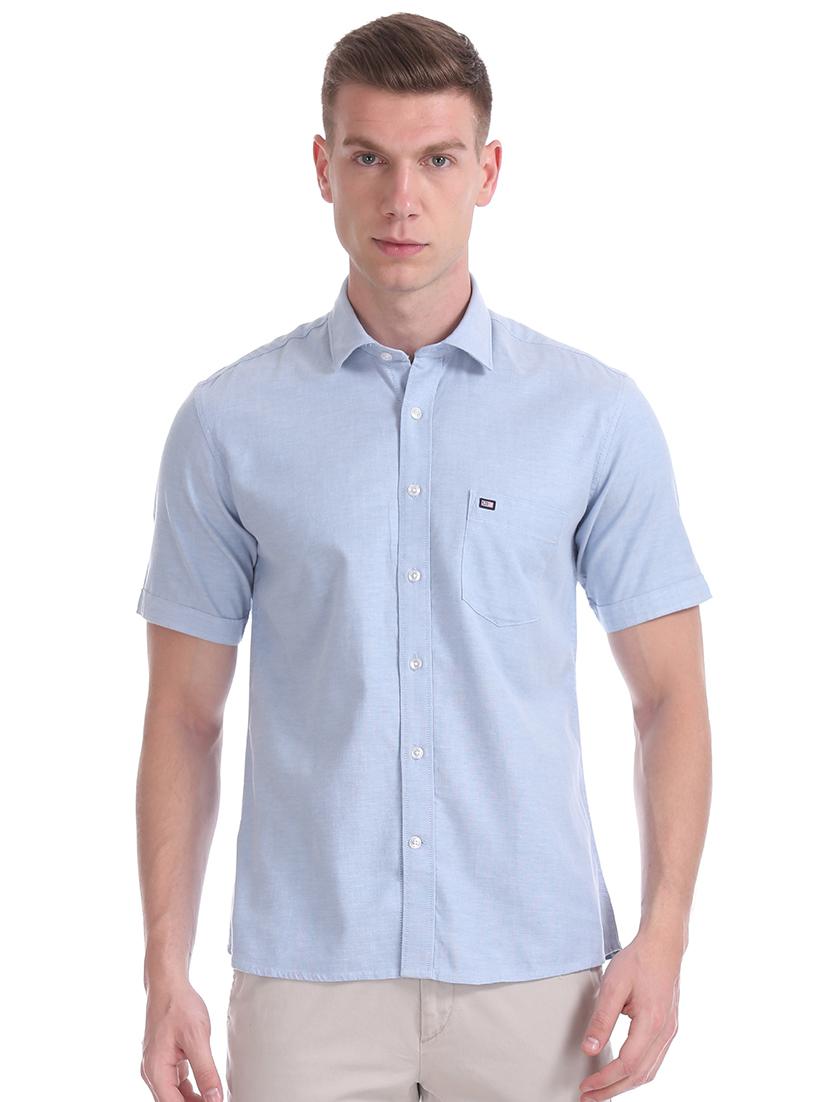 blue solid casual shirt - 17616922 - Zoom Image - 1
