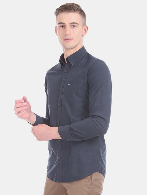blue solid casual shirt - 17616923 - Standard Image - 1