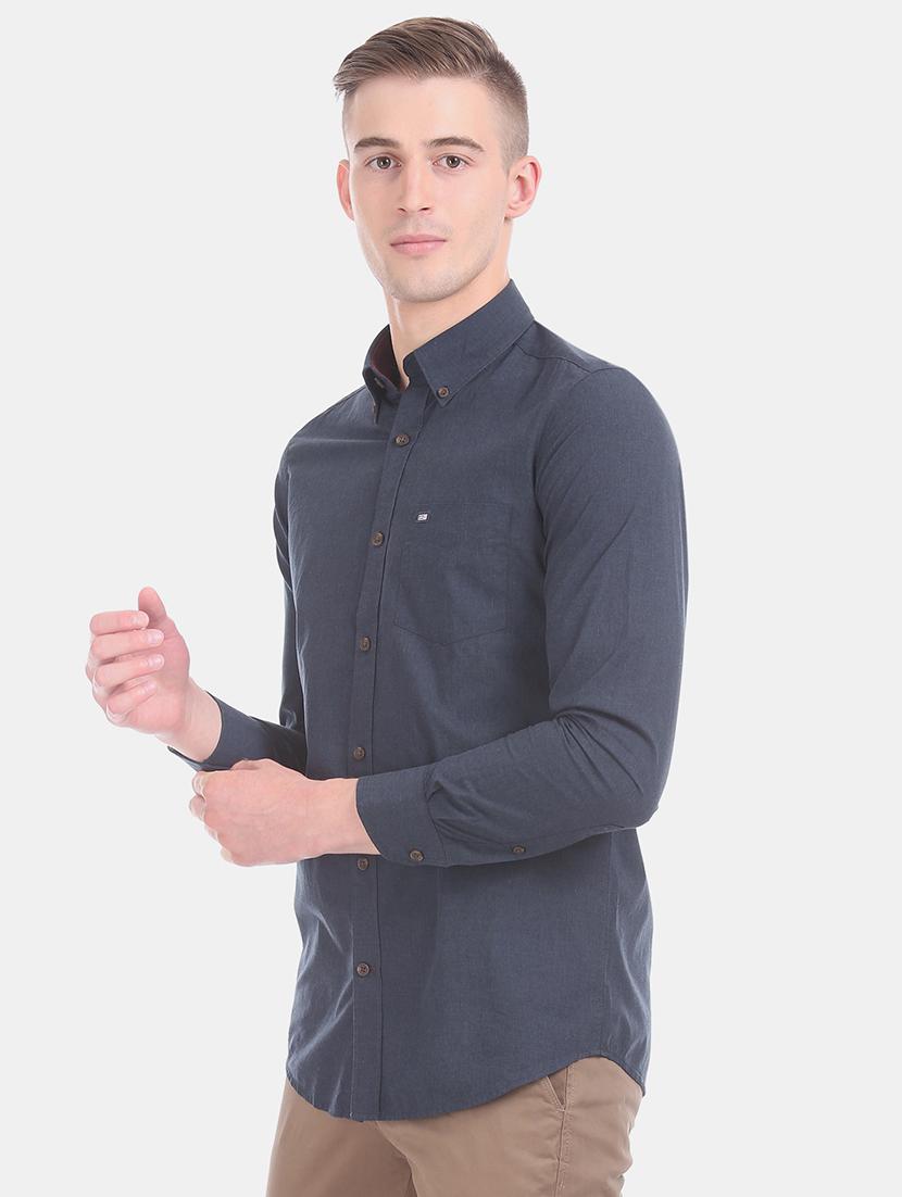 blue solid casual shirt - 17616923 - Zoom Image - 1