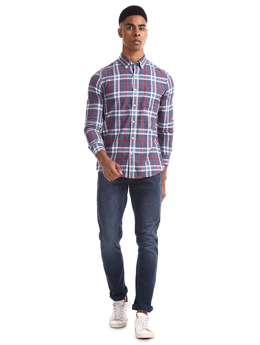 blue checkered casual shirt - 17616934 - Zoom Image - 4