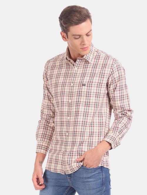 beige checkered casual shirt - 17616971 - Standard Image - 1