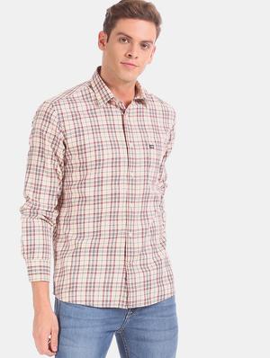 beige checkered casual shirt - 17616971 - Standard Image - 2