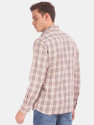 beige checkered casual shirt - 17616971 - Standard Image - 3