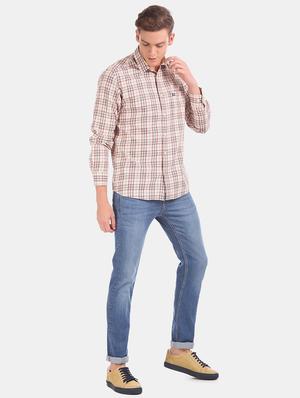 beige checkered casual shirt - 17616971 - Standard Image - 4