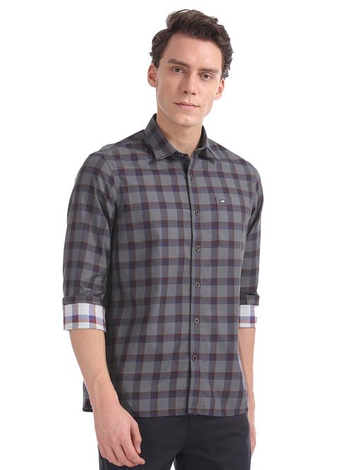 grey checkered casual shirt - 17616980 - Standard Image - 1
