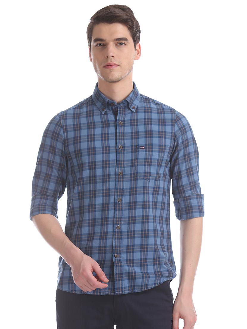 blue checkered casual shirt - 17616986 - Zoom Image - 1