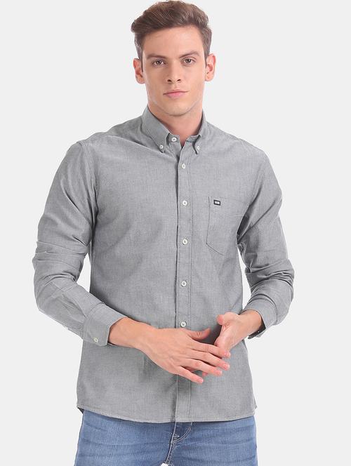 grey solid casual shirt - 17616988 - Standard Image - 1