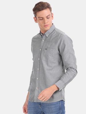 grey solid casual shirt - 17616988 - Standard Image - 2