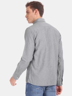 grey solid casual shirt - 17616988 - Standard Image - 3