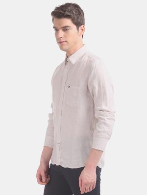 beige solid linen casual shirt - 17616993 - Standard Image - 2