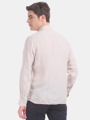 beige solid linen casual shirt - 17616993 - Standard Image - 3