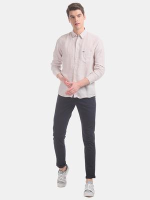 beige solid linen casual shirt - 17616993 - Standard Image - 4