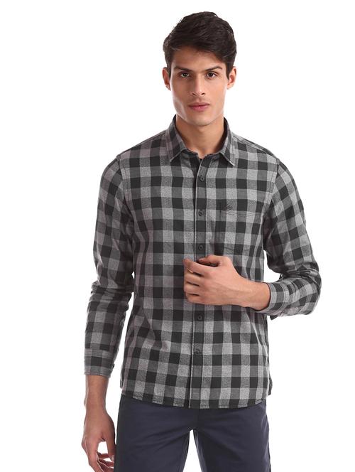 grey checkered casual shirt - 17616994 - Standard Image - 1