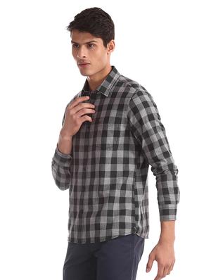 grey checkered casual shirt - 17616994 - Standard Image - 2
