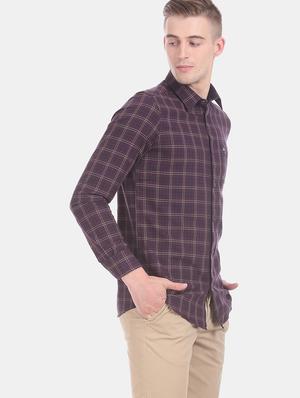 maroon checkered casual shirt - 17617013 - Standard Image - 3