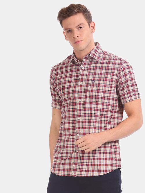 beige checkered casual shirt - 17617027 - Very Small Image - 1