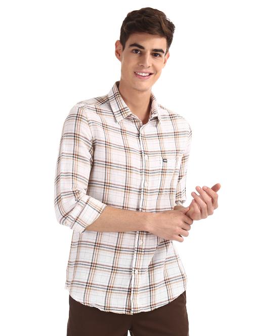 off white checkered casual shirt - 17617055 - Standard Image - 1