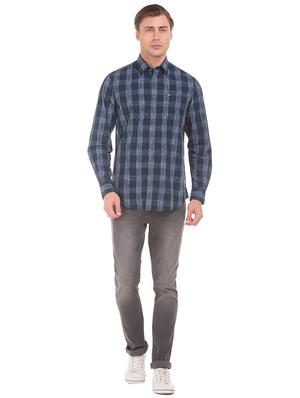 blue checkered casual shirt - 17617076 - Standard Image - 4