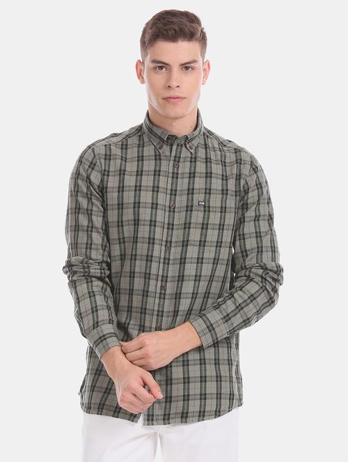 olive green checkered casual shirt - 17617081 - Standard Image - 1