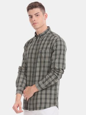 olive green checkered casual shirt - 17617081 - Standard Image - 2