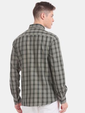 olive green checkered casual shirt - 17617081 - Standard Image - 3