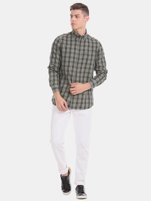 olive green checkered casual shirt - 17617081 - Standard Image - 4