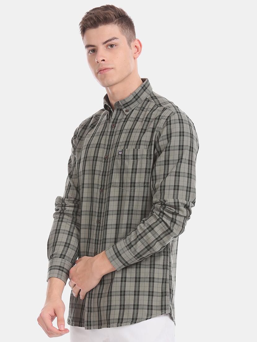 olive green checkered casual shirt - 17617081 - Zoom Image - 2