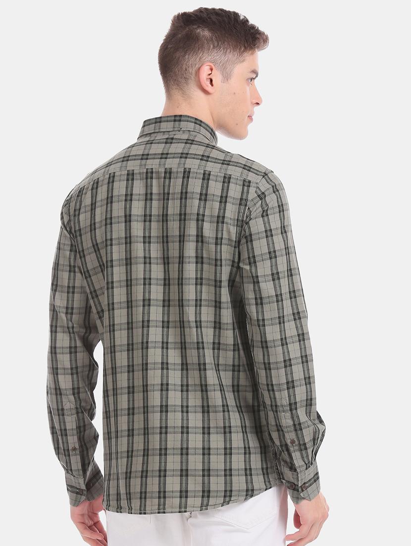 olive green checkered casual shirt - 17617081 - Zoom Image - 3