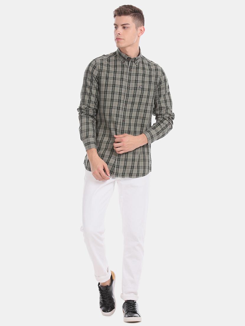 olive green checkered casual shirt - 17617081 - Zoom Image - 4