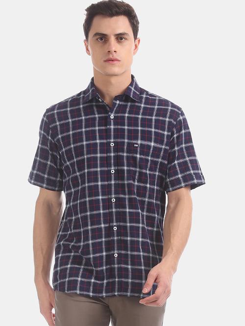 navy blue checkered casual shirt - 17617089 - Standard Image - 1