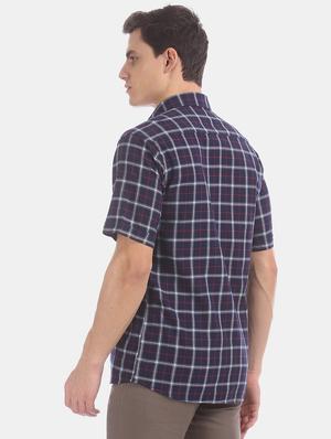 navy blue checkered casual shirt - 17617089 - Standard Image - 3