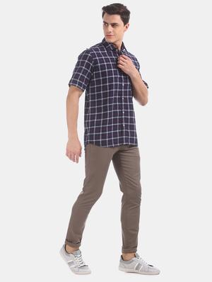 navy blue checkered casual shirt - 17617089 - Standard Image - 4
