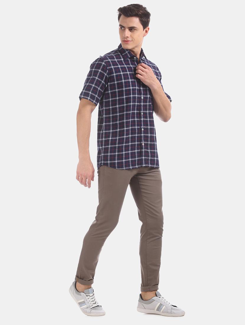 navy blue checkered casual shirt - 17617089 - Zoom Image - 4
