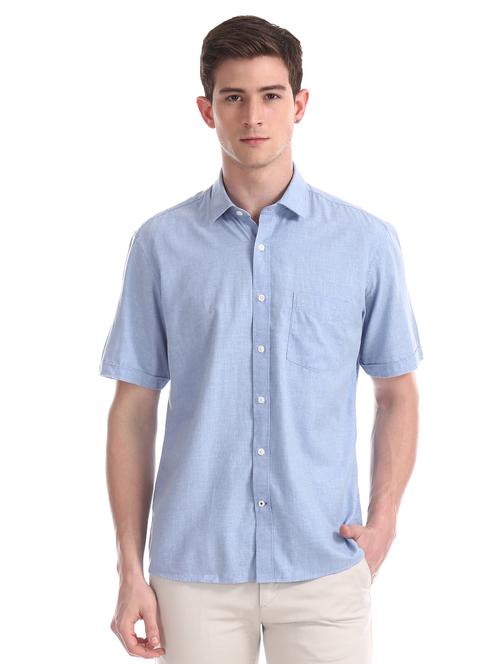 blue solid casual shirt - 17617091 - Standard Image - 1