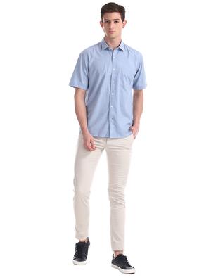 blue solid casual shirt - 17617091 - Standard Image - 4