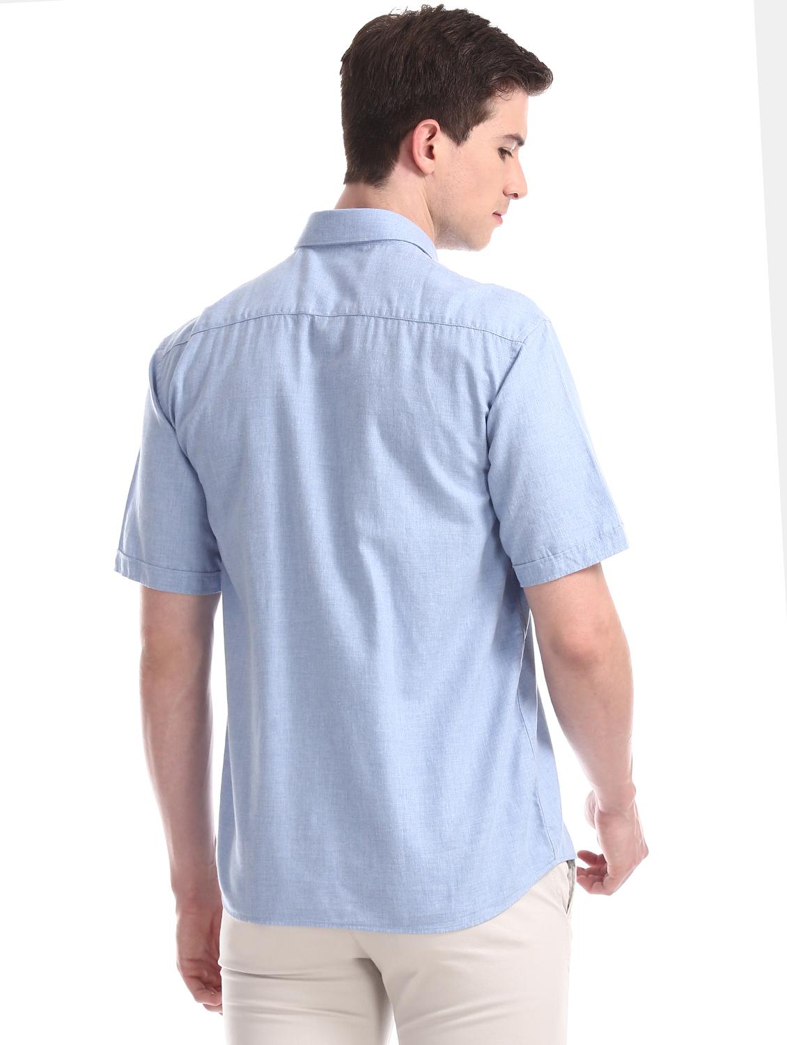 blue solid casual shirt - 17617091 - Zoom Image - 3