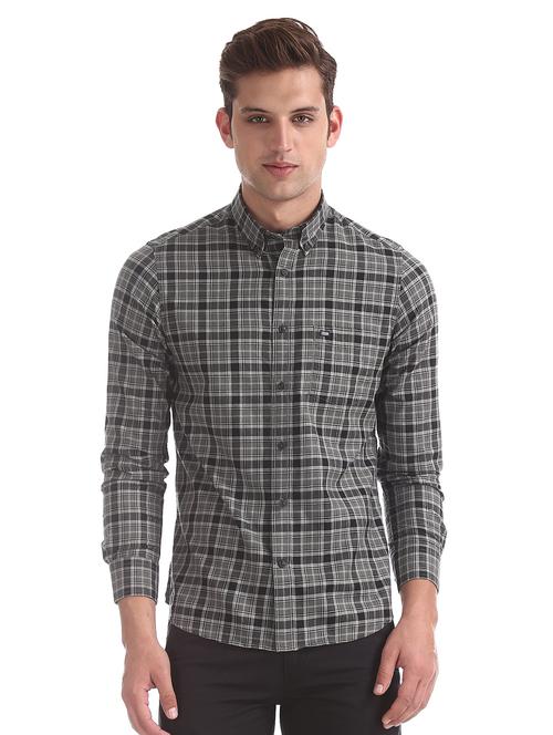 grey checkered casual shirt - 17617093 - Standard Image - 1