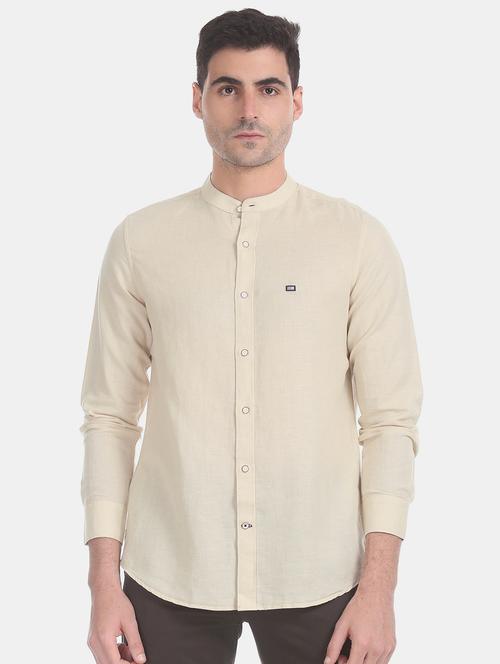 beige solid casual shirt - 17617097 - Standard Image - 1
