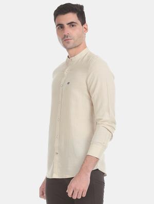 beige solid casual shirt - 17617097 - Standard Image - 2