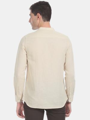 beige solid casual shirt - 17617097 - Standard Image - 3