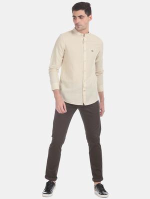 beige solid casual shirt - 17617097 - Standard Image - 4