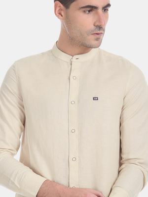 beige solid casual shirt - 17617097 - Standard Image - 5