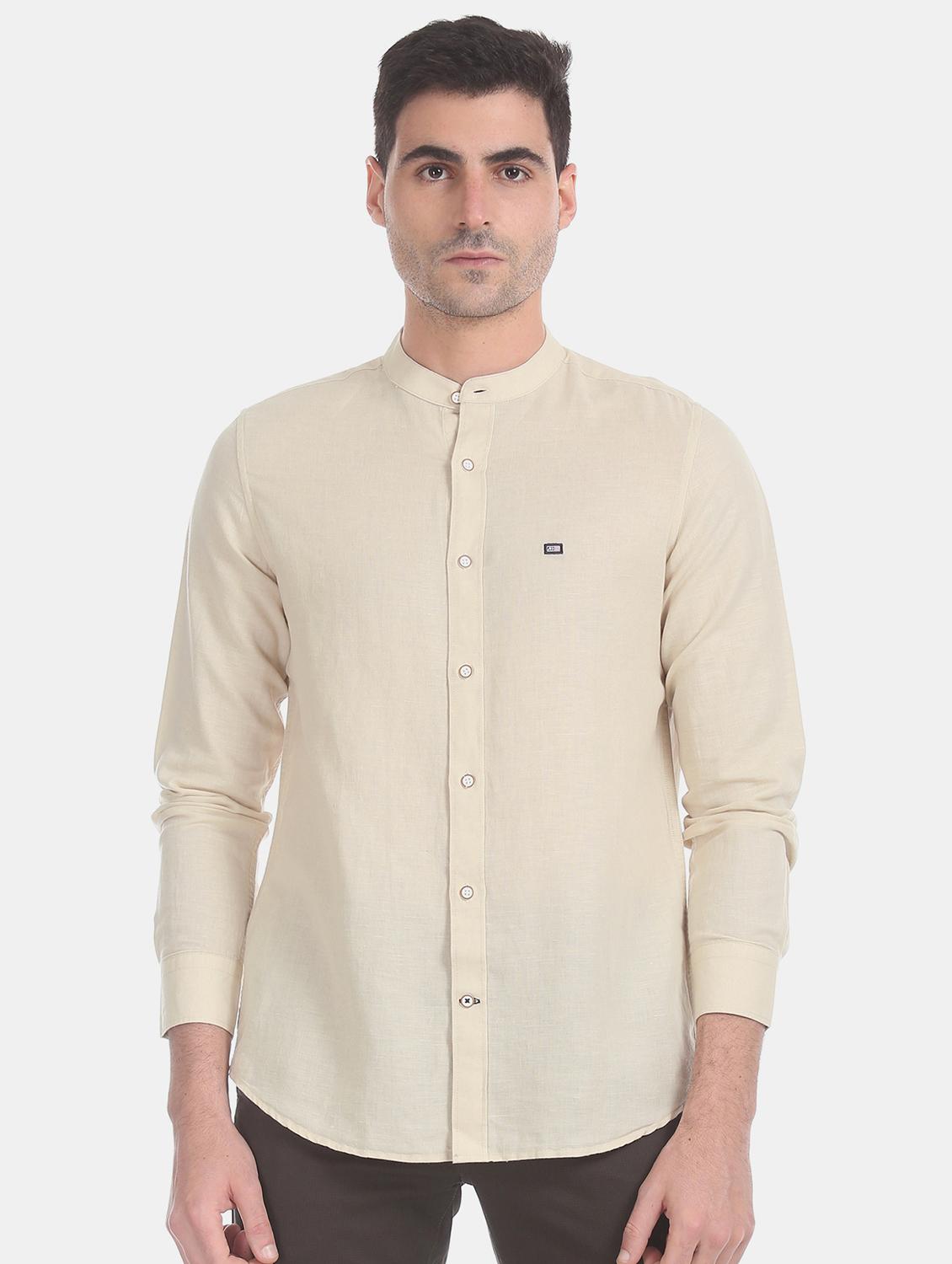 beige solid casual shirt - 17617097 - Zoom Image - 1