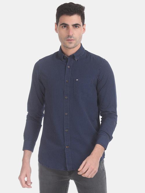 blue striped casual shirt - 17617121 - Standard Image - 1